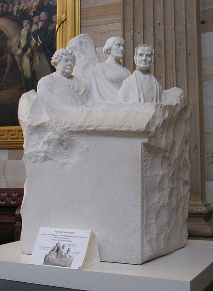 The Portrait Monument in the U.S. Capitol rotunda, by Adelaide Johnson (1921), features (left to right) suffrage leaders Elizabeth Cady Stanton, Susan B. Anthony, and Mott.