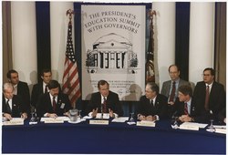 President Bush and other attendants at the education summit. President Bush attends the seond working session of the Education Summit in Charlottesville, Virginia - NARA - 186401.tif