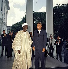 Nigeria's first and only Prime Minister, Sir Abubakar Tafawa Balewa, at the White House with U.S. President John F. Kennedy in 1961, shortly after Nigerian independence. President John F. Kennedy with Abubakar Tafawa Balewa, Prime Minister of Nigeria (06).jpg