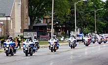 President Trump's motorcade in Kenosha President Trump's motorcade is led by motorcycles in Kenosha Wisconsin.jpg