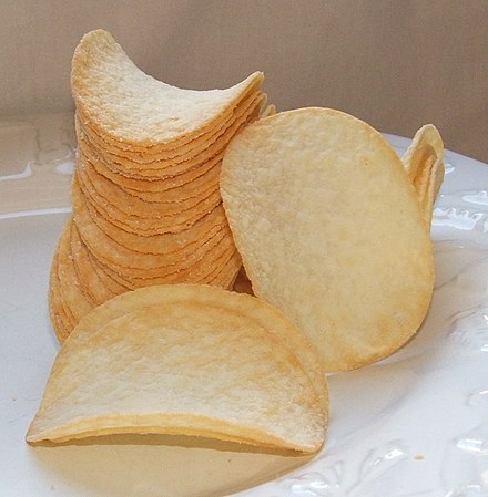 Pringles potato crisps are uniform in size and shape, which allows them to be stacked.
