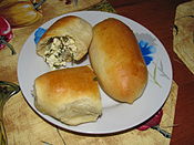 Pirozhki stuffed with quark and herbs