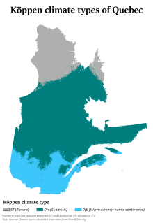 Koppen climate types of Quebec Quebec Koppen.svg