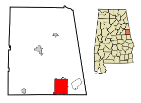 Randolph County Alabama Incorporated and Unincorporated areas Roanoke Highlighted.svg