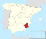 Localisation de la région de Murcie en Espagne.