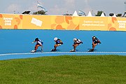 Deutsch: Badminton bei den Olympischen Jugendspielen 2018; Tag 2, 8. Oktober 2018; Finale Mädchen English: Roller speed skating at the 2018 Summer Youth Olympics; day 2, 8 October 2018 – Girls final