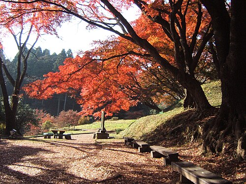 Autumn view over the ruins of Sakuyama castle in Gotenyama park, Ōtawara city, Tochigi prefecture