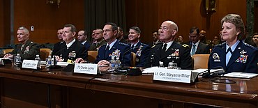 Three-star reserve officers and the chief of the National Guard Bureau testify before the Senate Appropriations Subcommittee on Defense on 17 April 2018. Senate Appropriations Committee Subcommittee on Defense 180417-Z-CD688-021 (41525771031).jpg