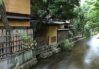 Shirakara Canal, Gion, Kyoto, showing rear of ochaya (teahouses)
