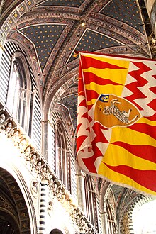 Flag of Valdimontone hanging in the Siena cathedral Siena - Flagge der Contrada Valdimontone.JPG