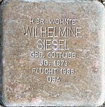 Stolperstein Wilhelmine Siesel geb. Gottlieb, Idar-Oberstein, Stadtteil Nahbollenbach