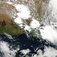 Image from NASA's Aqua satellite of heavy stormclouds over Melbourne on 3 December 2003 Storm over Melbourne 3 Dec 2003.jpg