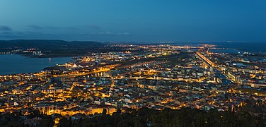 Sète from Mount Saint-Clair by night, Hérault