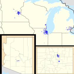 TCF branch footprint. Top: United States midwest, Lower Left: Arizona & Lower Right: Colorado. TCF footprint 2010-07.png