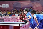 Deutsch: Tischtennis bei den Olympischen Jugendspielen 2018; Tag 9, 15. Oktober 2018; Mixed, Finale, Mixed-Doppel – Miu Hirano & Tomokazu Harimoto (JPN) gegen Sun Yingsha & Wang Chuqin (CHN) 1:3 English: Table tennis at the 2018 Summer Youth Olympics at 15 October 2018 – Mixed Final, Mixed-Double – Miu Hirano & Tomokazu Harimoto (JPN) Vs Sun Yingsha & Wang Chuqin (CHN) 1:3