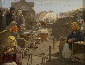Oskar Hoffmann: Tržnica u Dorpatu (1880-e), ulje na furniru, 13.6 × 17.8 cm
