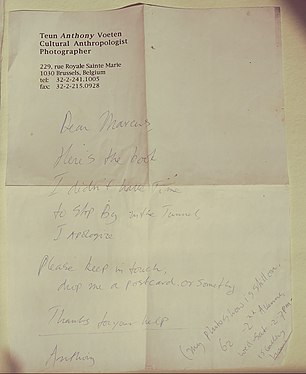 Note from Teun Voeten to Marcus, one of the tunnel dwellers he wrote about in Tunnelmensen Teun Voeten letter to Marcus.jpg