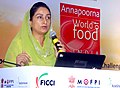 The Union Minister for Food Processing Industries, Smt. Harsimrat Kaur Badal addressing at the “Annapoorna World Food – Food retail in India opportunities Challenges and Trends” conference, in Mumbai on September 22, 2016.jpg