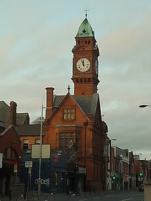 Rathmines Town Hall The scholars of Rathmines College cannot keep time, or so it seems while waiting for a 0620 No. 15 bus (20220720 060909 381c).jpg