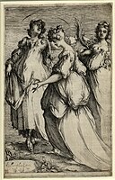 Vírgenes santas.  Aguafuerte según una pintura de J. Bellange (?).  década de 1610