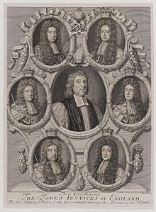 Their Excellencies the Lords Justices of England, for the administration of the Government during the absence of the King by Robert White. Their Excellencies the Lords Justices of England, for the administration of the Government during the absence of the King by Robert White.jpg