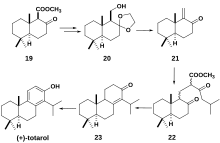 Scheme 6. The chemoenzymatic synthesis of totarol. Totarol scheme 6.svg