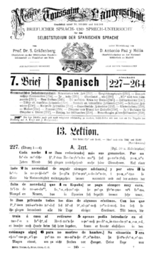 Interlinear text in Toussaint-Langenscheidt Spanisch, a Spanish-language textbook for German speakers, 1910 Toussaint-Langenscheidt Spanisch 7.13.png