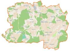 Mapa konturowa gminy Trąbki Wielkie, blisko centrum na lewo znajduje się punkt z opisem „Graniczna Wieś”