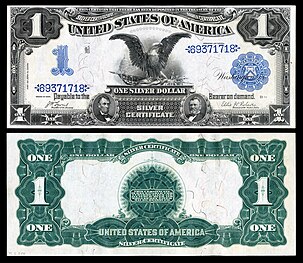 Obverse and reverse of an 1899 one-dollar silver certificate