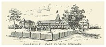 East Florida Seminary in 1891. Epworth Hall is on the left, with the dormitory in the middle and right US-FL(1891) p174 GAINESVILLE, EAST FLORIDA SEMINARY.jpg