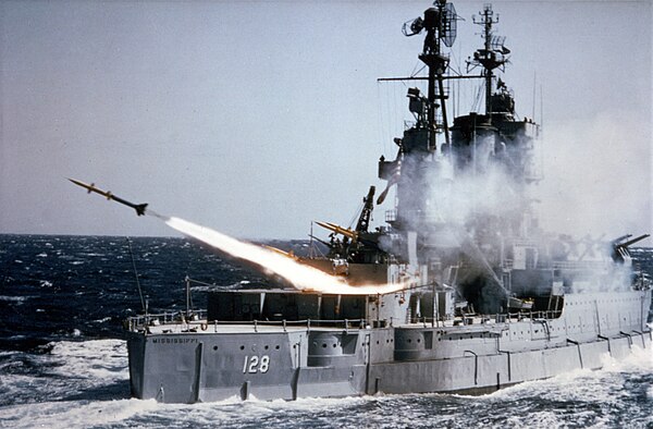 Early Model Terrier launched from test vessel USS Mississippi