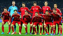 Spain or La Roja lineup in 2015. Football is the most popular and profitable sport in the country. Ukr-Spain2015 (14).jpg