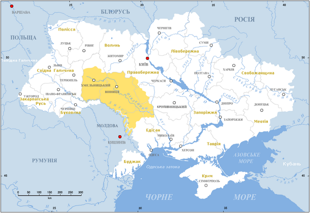 现代乌克兰里的波多利亚(黄色部分)