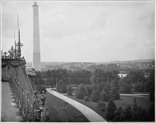 Washington Monument nears completion around 1884 View of the uncompleted Washington Monument, taken from the roof of the Main building of the Department of... - NARA - 516531.jpg