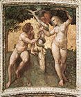 ラファエロ・サンツィオ『アダムとイヴ』1509年と1511年の間 バチカン宮殿のスタンツァ・デッラ・シグナトゥラ（イタリア語版）