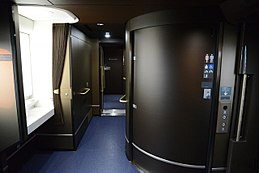 Unisex toilet with urinal in a Japanese Shinkansen express train.