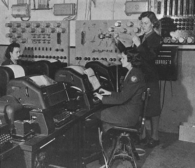 Teletype teleprinters in use in England during World War II WACsOperateTeletype.jpg