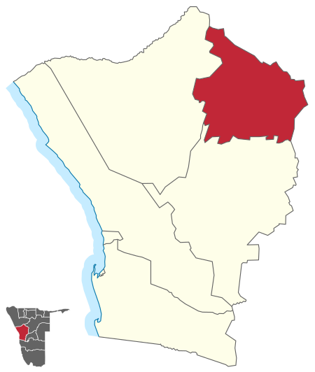 Omaruru constituency (red) in the Erongo Region (yellow) Wahlkreis Omaruru (2014).svg