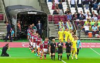 West Ham and Domzale enter the pitch for first ever football game at London Stadium West Ham v NK Domzale London Stadium.jpg
