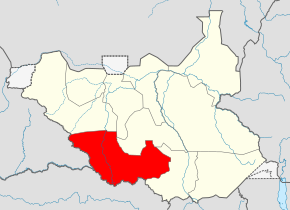 Harta statului Ecuatoria de Vest în cadrul Sudanului de Sud