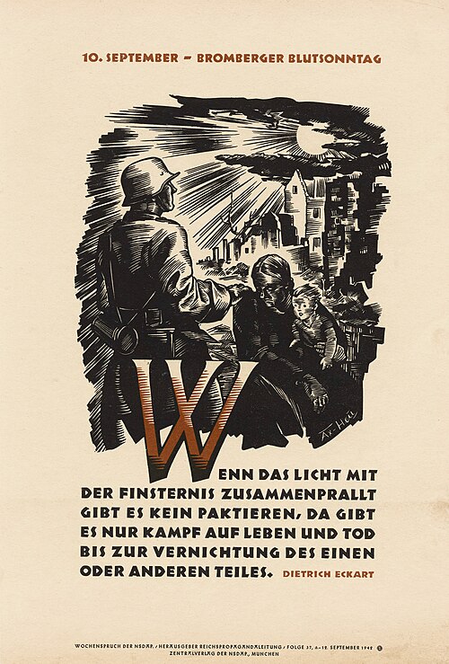 Wochenspruch der NSDAP of 6 September 1942 quotes Eckart: "If the light clashes with darkness there is no making of agreements, there is only a fight 