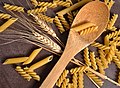 * Nomination Composition of 'penne' and 'fusilli' types of pasta, ear of wheat and a wooden spoon (by Orelzafri) --ZandDev 23:46, 13 December 2022 (UTC) * Promotion  Support Good quality. --Velvet 09:50, 14 December 2022 (UTC)