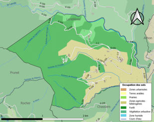 Barevná mapa znázorňující využití půdy.