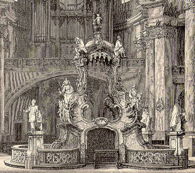 1891 drawing showing the stucco on the Gnadenaltar of the Pilgrimage Church of Vierzehnheiligen in Bad Staffelstein 14HeiligenGnadenaltar.jpg