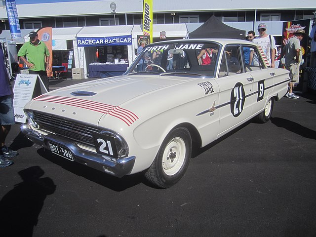A Ford Falcon XL built up as a tribute to the car which was driven by Firth and Bob Jane to "First across the line" in the 1962 Armstrong 500