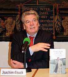 In 1990, Joachim Gauck (who is a former German President, centrist politician and activist without party affiliation) took part in the Alliance 90, having become an independent after its merger with The Greens 2010-11-29 JoachimGauck 211.JPG