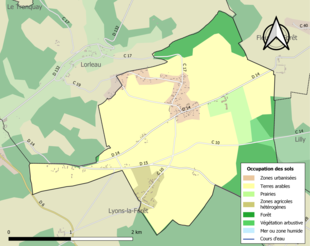 Barevná mapa znázorňující využití půdy.