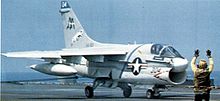 A-7E Corsair II of Attack Squadron VA-83 "Rampagers" landing aboard the aircraft carrier USS Forrestal (CV-59), 1981 A-7E of VA-83 landing on USS Forrestal (CV-59) 1981.jpg