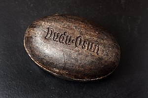 Dudu-Osun, a brand of African black soap, made by the Yoruba people of Nigeria African Black Soap.jpg