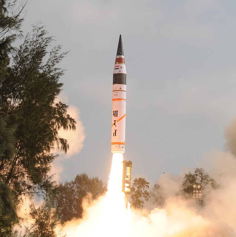 First test flight of Agni-V ICBM on 19 April 2012 from Integrated Test Range, Wheeler Island, Orissa.